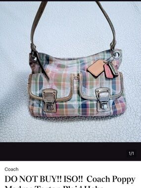 IN SEARCH OF !! Coach Pastel Plaid Shoulder Bag with Leather Trim